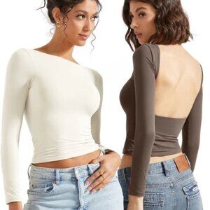 NWT SUUKSESS Buttery Soft Open Back Shirt Long Sleeve White Medium